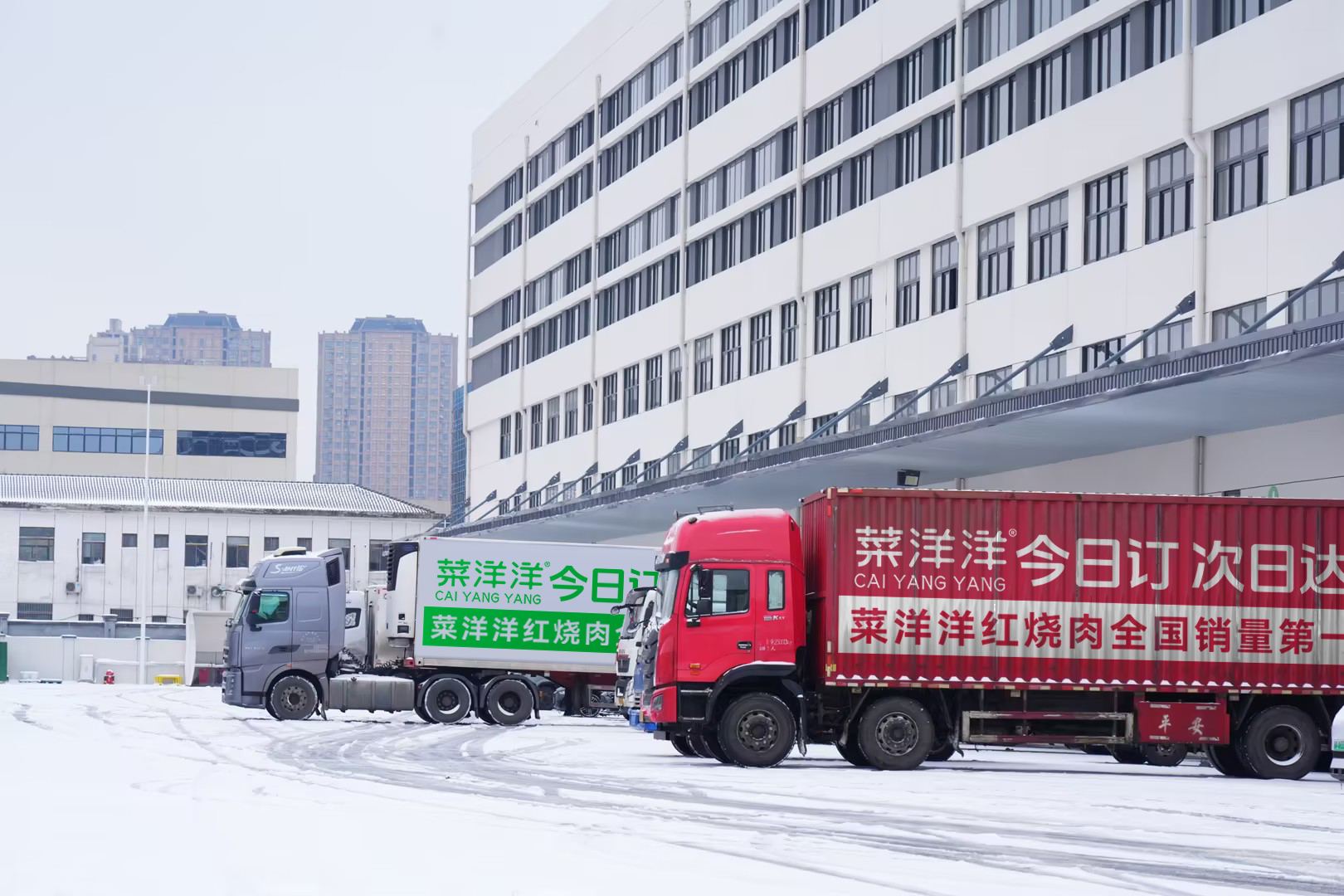 菜洋洋仓库门口的冷链货车